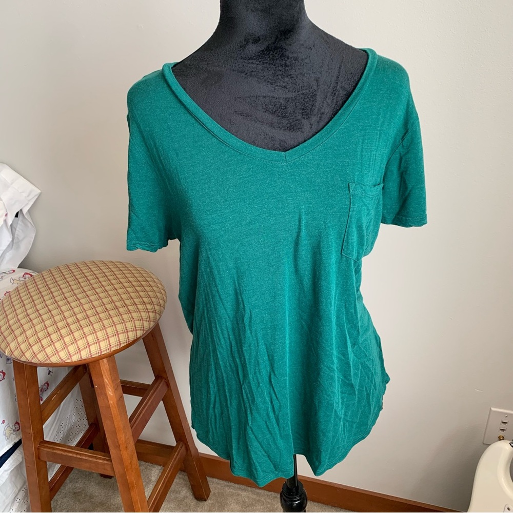 Prana Teal Short Sleeve V-Neck Top Tee